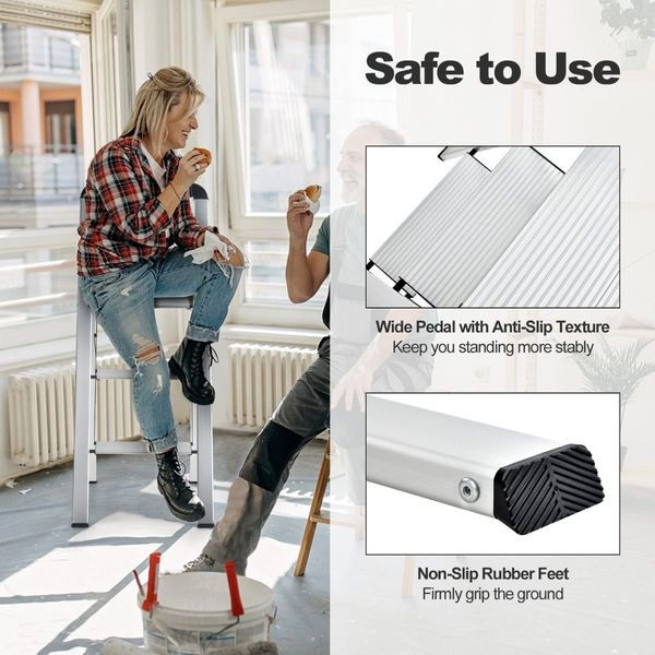 3-Step Aluminum Folding Ladder with Non-Slip Pedal & Footpads