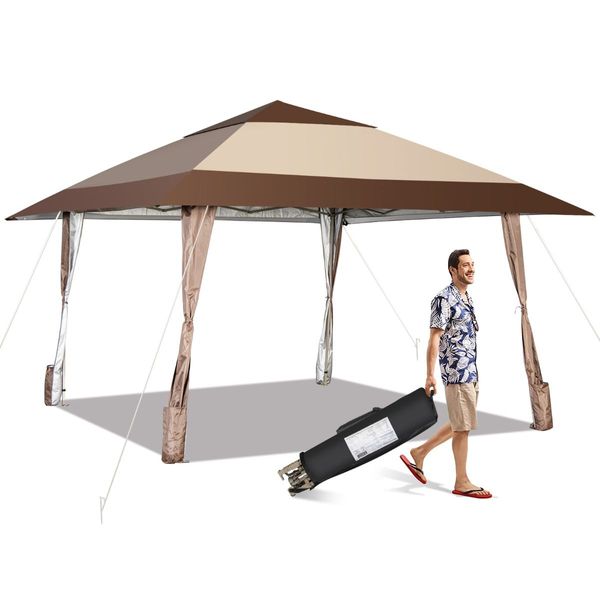 390 x 390 cm UPF 50+ Patio Pop-Up Gazebo with Wheels & Leg Skirts & Portable Bag