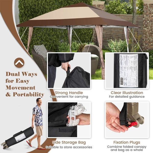 390 x 390 cm UPF 50+ Patio Pop-Up Gazebo with Wheels & Leg Skirts & Portable Bag