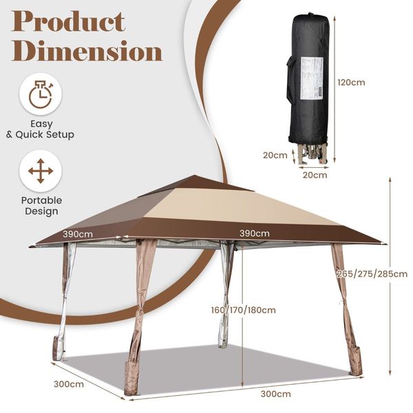 390 x 390 cm UPF 50+ Patio Pop-Up Gazebo with Wheels & Leg Skirts & Portable Bag