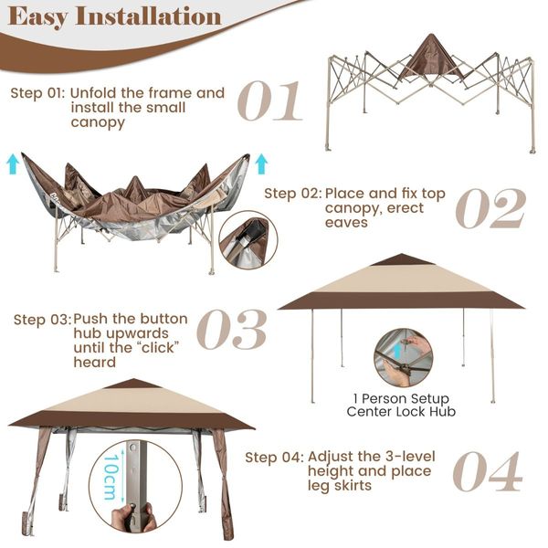 390 x 390 cm UPF 50+ Patio Pop-Up Gazebo with Wheels & Leg Skirts & Portable Bag