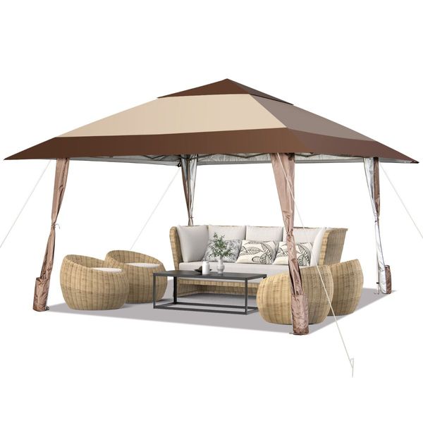 390 x 390 cm UPF 50+ Patio Pop-Up Gazebo with Wheels & Leg Skirts & Portable Bag