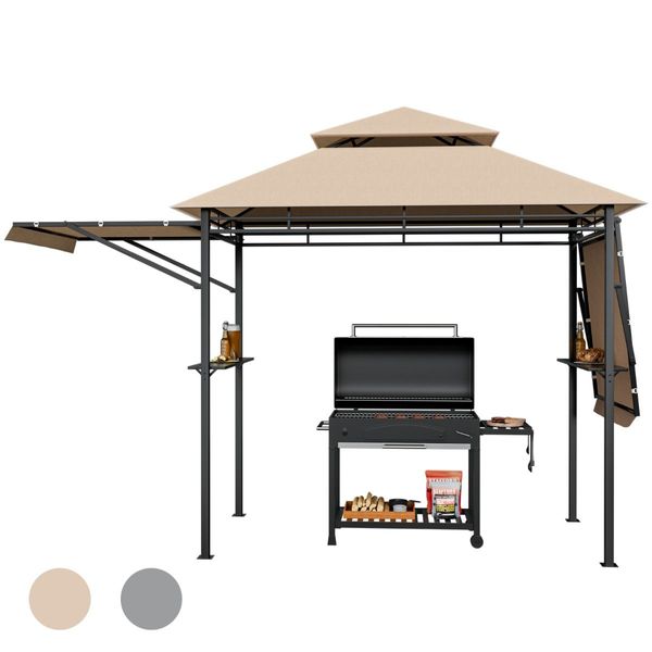 Outdoor Grill Gazebo with Dual Side Awnings for Patio/Garden