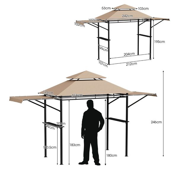 Outdoor Grill Gazebo with Dual Side Awnings for Patio/Garden