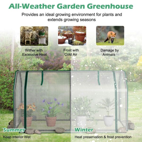 Portable Greenhouse with Roll-Up Zippered Door for Garden