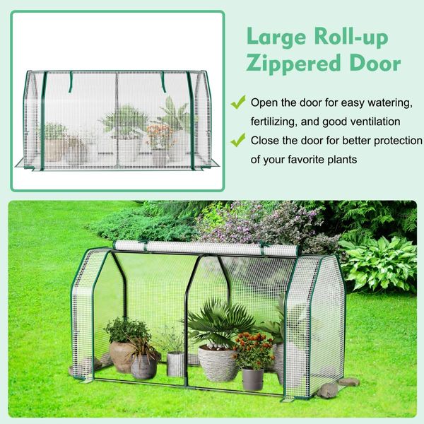 Portable Greenhouse with Roll-Up Zippered Door for Garden