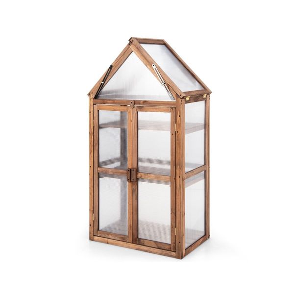 Portable Wooden Mini Greenhouse with Removable Shelves