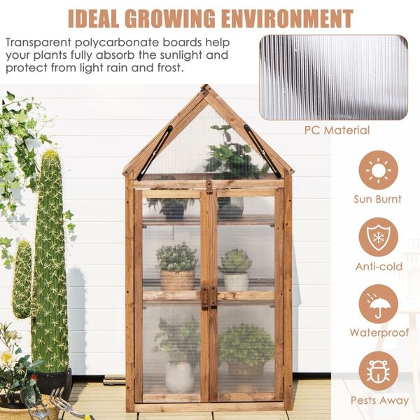 Portable Wooden Mini Greenhouse with Removable Shelves