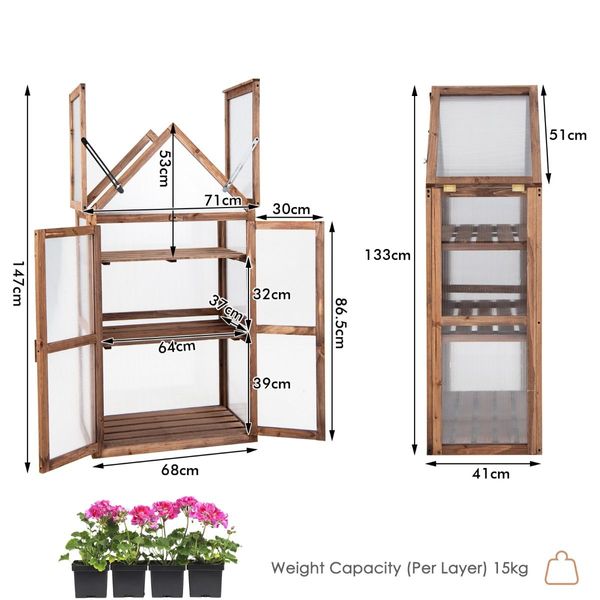 Portable Wooden Mini Greenhouse with Removable Shelves