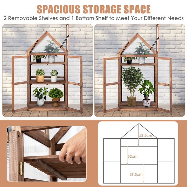 Portable Wooden Mini Greenhouse with Removable Shelves