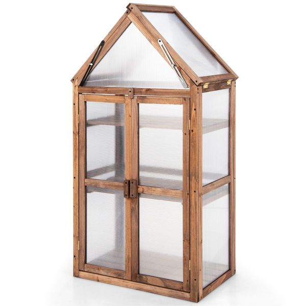 Portable Wooden Mini Greenhouse with Removable Shelves