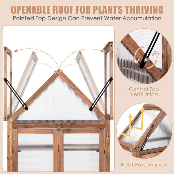 Portable Wooden Mini Greenhouse with Removable Shelves