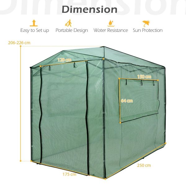 Walk-In Greenhouse Garden Shed Plant Storage Green House Pop-Up Windows