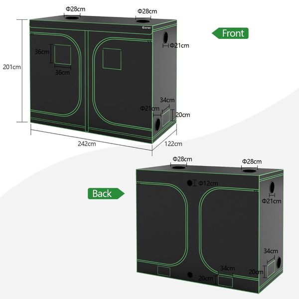 242 cm x 122 cm x 201 cm Grow Tent, Reflective Mylar Tent with Floor Tray, Storage Bag