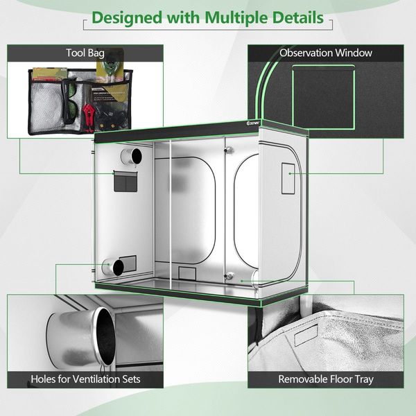 242 cm x 122 cm x 201 cm Grow Tent, Reflective Mylar Tent with Floor Tray, Storage Bag