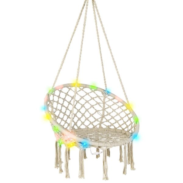 Hammock Swing with Macrame Design and LED Lights for Living Room/Patio