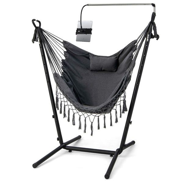 Adjustable Hanging Chair with Phone Holder for Indoor & Outdoor Use