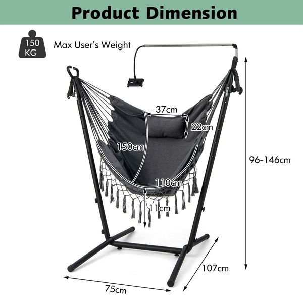 Adjustable Hanging Chair with Phone Holder for Indoor & Outdoor Use