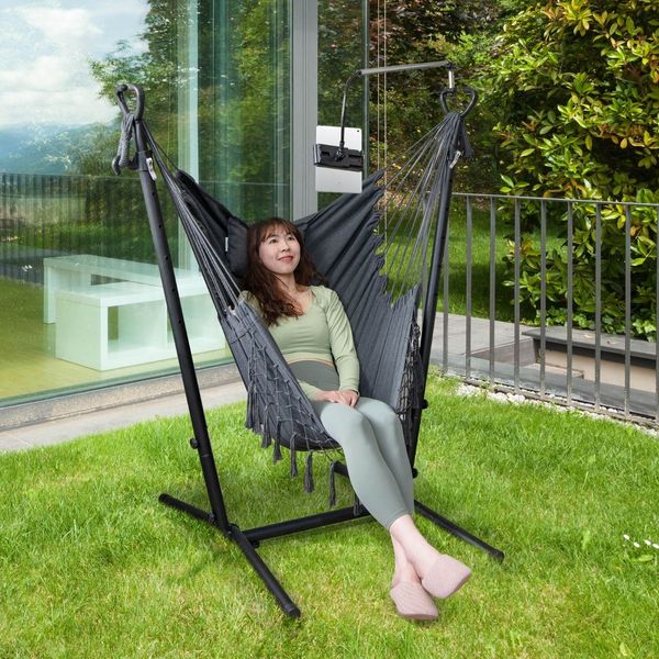 Adjustable Hanging Chair with Phone Holder for Indoor & Outdoor Use