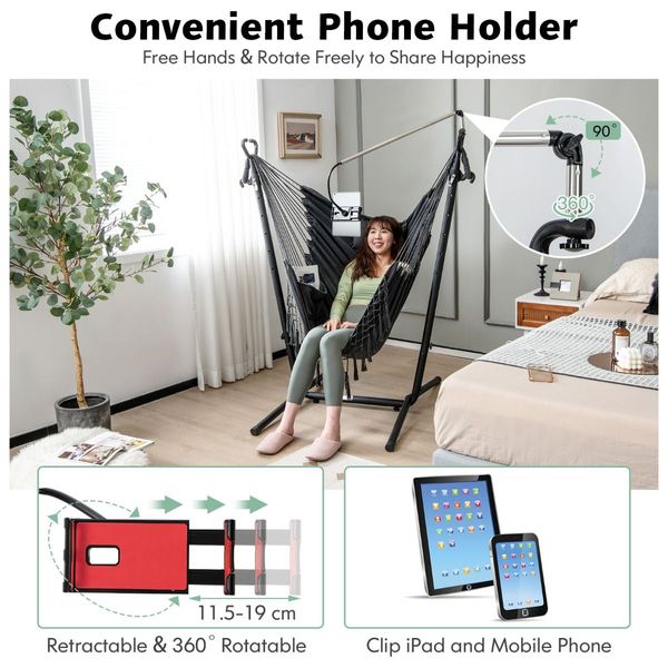 Adjustable Hanging Chair with Phone Holder for Indoor & Outdoor Use