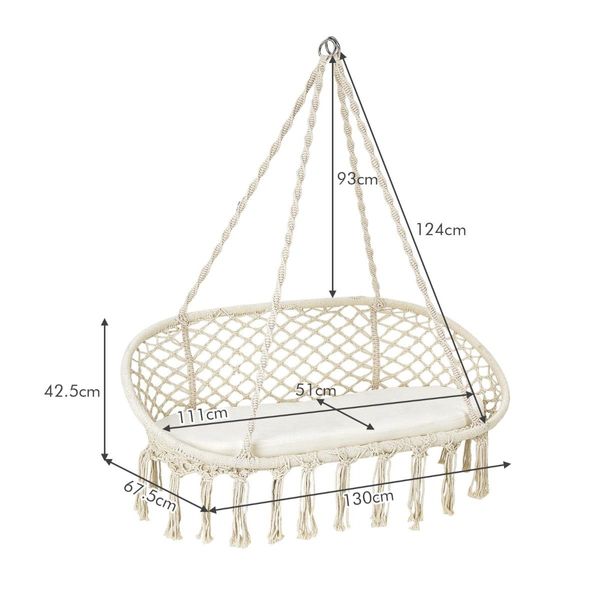 2 Person Hammock Chair with Hanging Cotton Ropes for Living Room & Patio