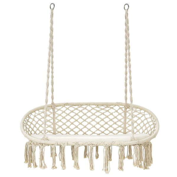 2 Person Hammock Chair with Hanging Cotton Ropes for Living Room & Patio