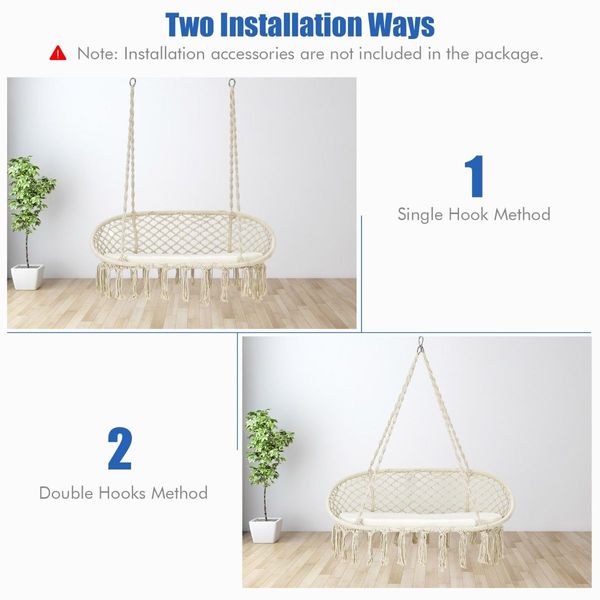 2 Person Hammock Chair with Hanging Cotton Ropes for Living Room & Patio