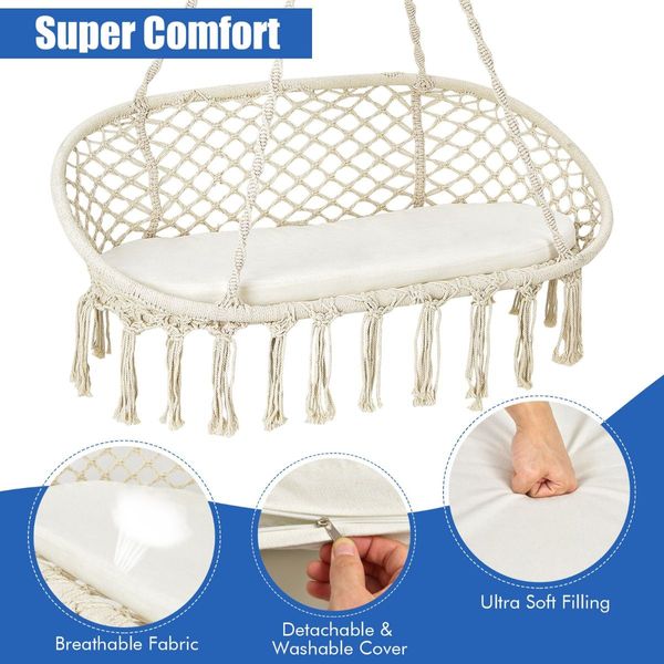 2 Person Hammock Chair with Hanging Cotton Ropes for Living Room & Patio