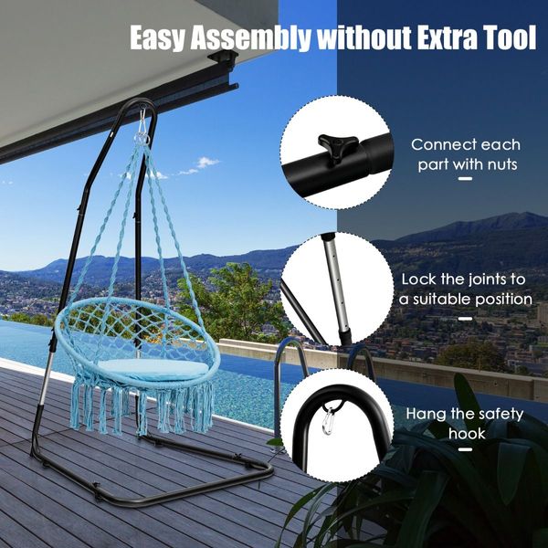 Adjustable Hammock Chair Stand with Safety Hook for Bedroom & Patio (without Hammock)