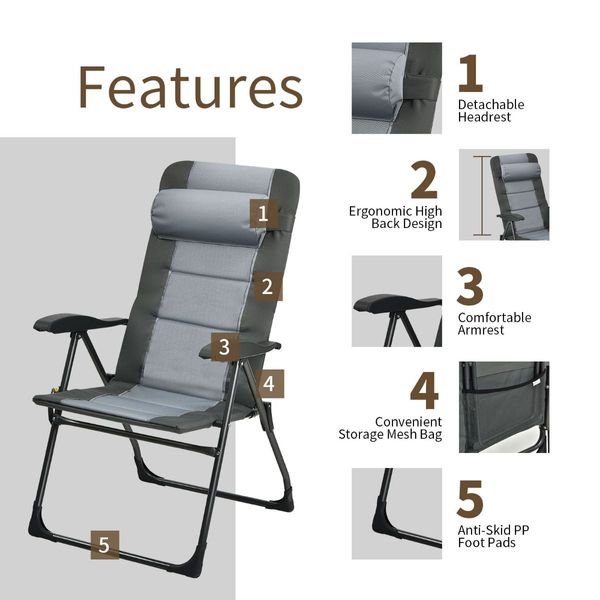 Folding Recliner Chair with 7-Position Adjustable Backrest