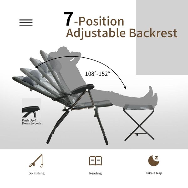 Folding Recliner Chair with 7-Position Adjustable Backrest