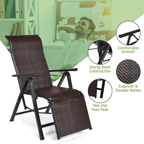 2PCS Folding Reclining Rattan Chair with Adjustable Position for Garden