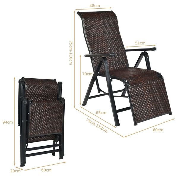 2PCS Folding Reclining Rattan Chair with Adjustable Position for Garden