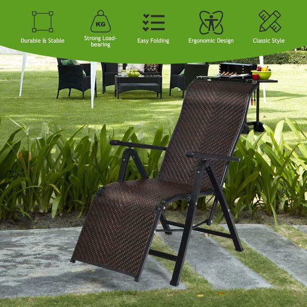 2PCS Folding Reclining Rattan Chair with Adjustable Position for Garden