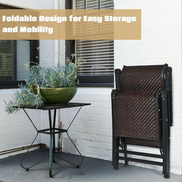 2PCS Folding Reclining Rattan Chair with Adjustable Position for Garden