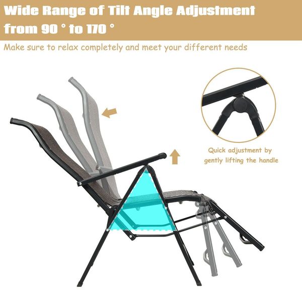 2PCS Folding Reclining Rattan Chair with Adjustable Position for Garden