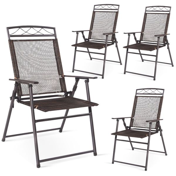 Set of 4 Portable Folding Garden Chairs with Armrests for Outdoor Camping