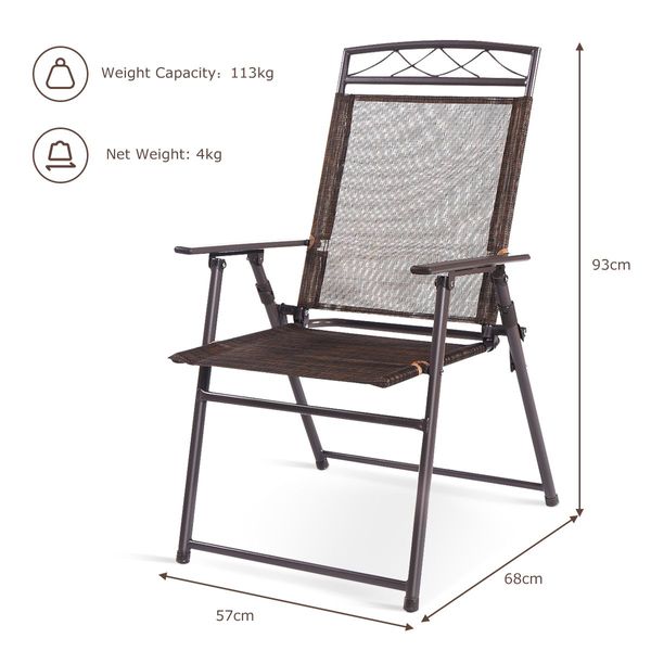 Set of 4 Portable Folding Garden Chairs with Armrests for Outdoor Camping