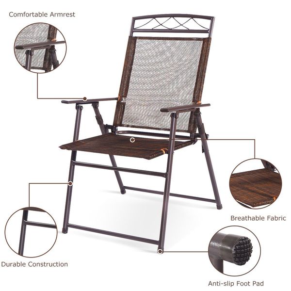 Set of 4 Portable Folding Garden Chairs with Armrests for Outdoor Camping