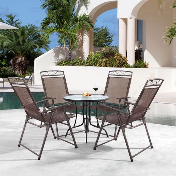 Set of 4 Portable Folding Garden Chairs with Armrests for Outdoor Camping