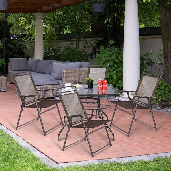 Set of 4 Portable Folding Garden Chairs with Armrests for Outdoor Camping