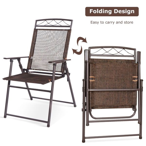 Set of 4 Portable Folding Garden Chairs with Armrests for Outdoor Camping