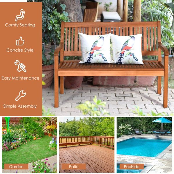 Garden Eucalyptus Wooden Bench with Backrest for Patio