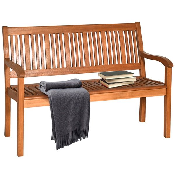 Garden Eucalyptus Wooden Bench with Backrest for Patio