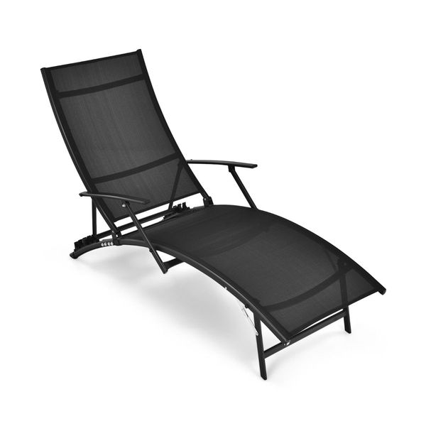 Foldable Chaise Lounge Chairs with 5-level Adjustable Backrest for Backyard