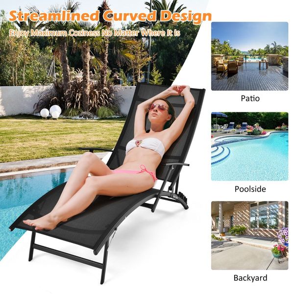 Foldable Chaise Lounge Chairs with 5-level Adjustable Backrest for Backyard