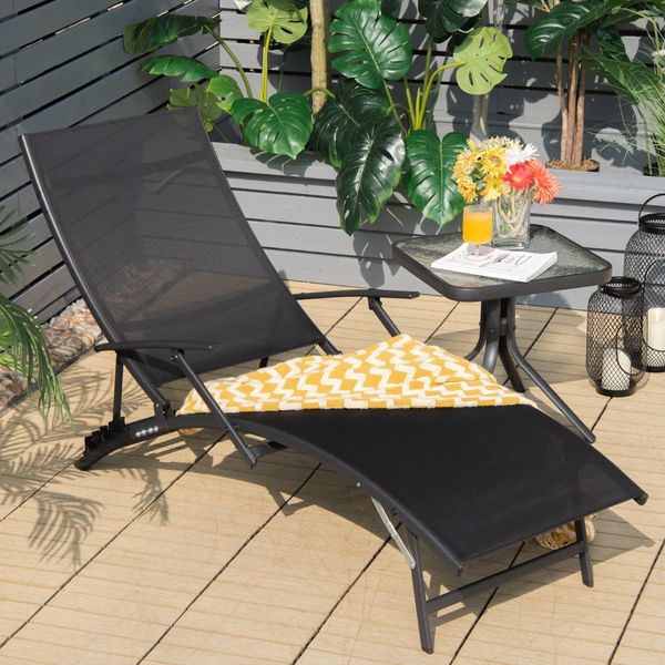 Foldable Chaise Lounge Chairs with 5-level Adjustable Backrest for Backyard