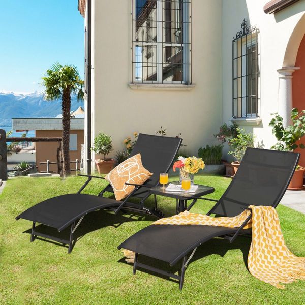 Foldable Chaise Lounge Chairs with 5-level Adjustable Backrest for Backyard