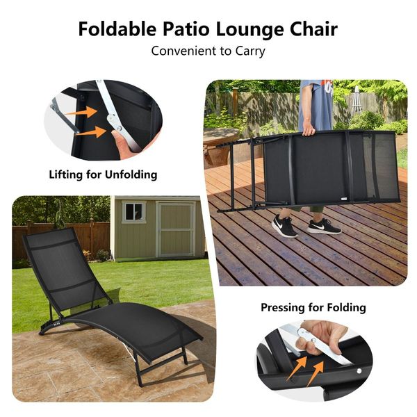 2 Pieces Patio Folding Chaise Lounge Chair Recliner for Outdoor