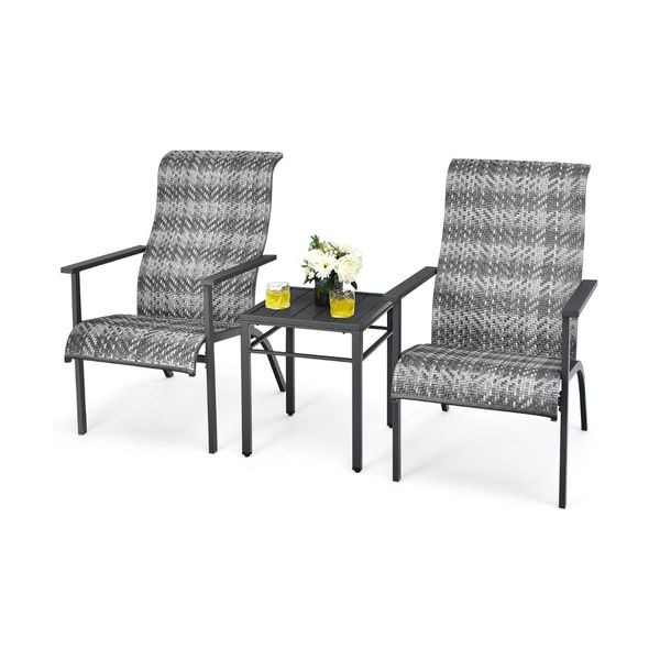 3-Piece PE Rattan Bistro Chairs with Coffee Table for Garden